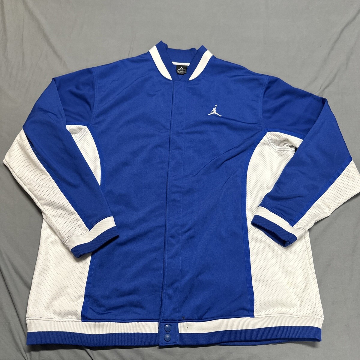 Nike Jordan Bomber Jacket Men 2XL Blue Snap Buttons Warm Up