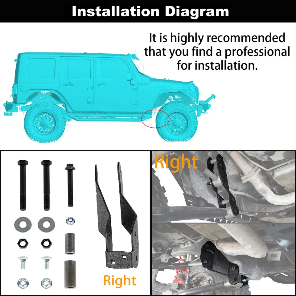 Hooke Road Front Control Arm Relocation Steel Kit Fit Jeep Wrangler JK 2007-2018 - Image 3 of 4
