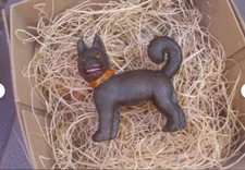 New 3D Dresden Black Grinning Cat Kitty w Collar Halloween Ornament Decoration