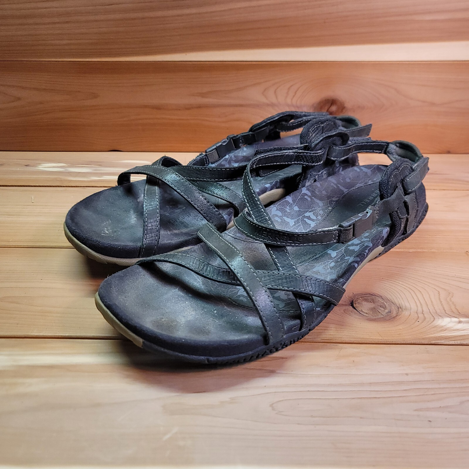 Merrell Sandali Donna 10 Nero Sanremo Pelle Cinturino Fibbia Scarpe Outdoor