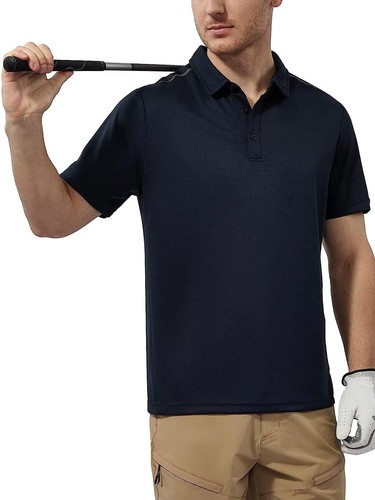 Mens Polo Shirts Short Sleeve - Dry Fit UV Protection Golf T Shirt (Navy,Size:L) - 第 2/6 張圖片