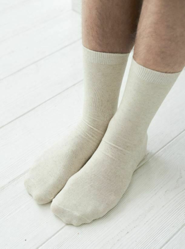 Mens Linen Socks,4 pairs pack, Natural Cotton and Linen blend seamless