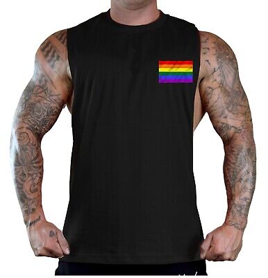 Men/'s Pride Rainbow Flag LGBT Chest Black T-Shirt Tank Top Gay Lesbian Equality