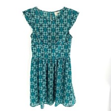 Forever 21 Exclusive Womens Skater Mini Dress Sz S Teal Black Art Deco Print