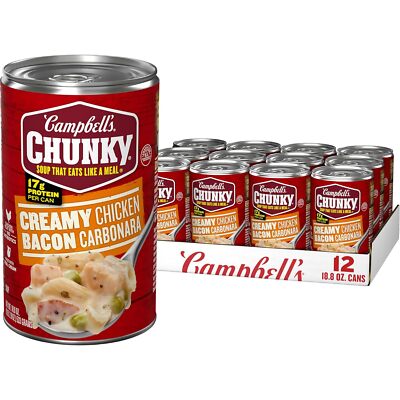 (12 Pack) Campbell's Chunky Creamy Chicken Bacon Carbonara Soup, 18.8 Ounce
