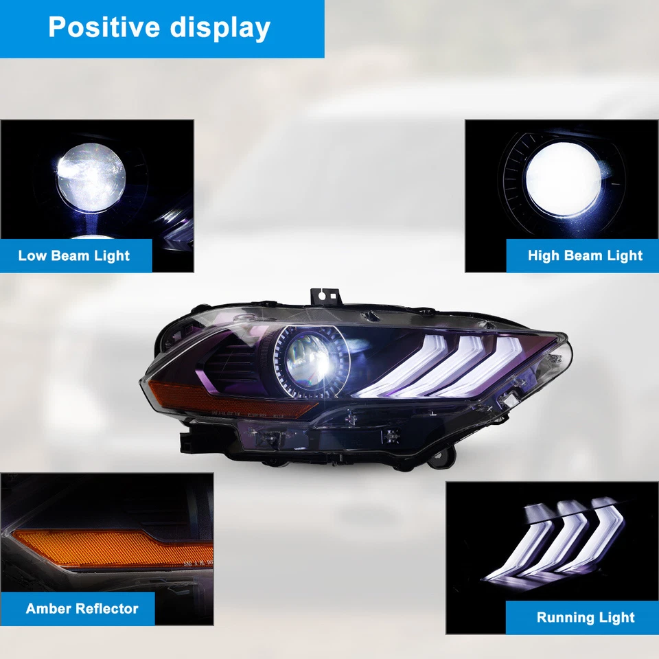 Par de faros delanteros coloridos para Ford Mustang 2018-2023 LED DRL Foto 3 de 4