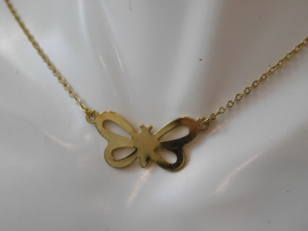 Collier Doré Avec Pendentif Papillon Et Perles - Bijou Occasion Année 2015