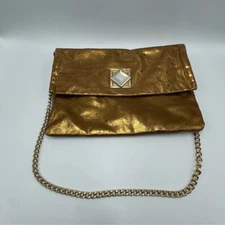 Michael Kors Turnlock Evening Sholder Bag Clutch Metallic Gold Silver