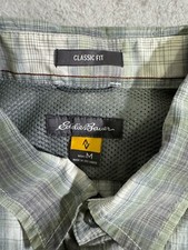 Eddie Bauer Shirt Mens Medium Green TraveX Plaid Button Up Outdoor