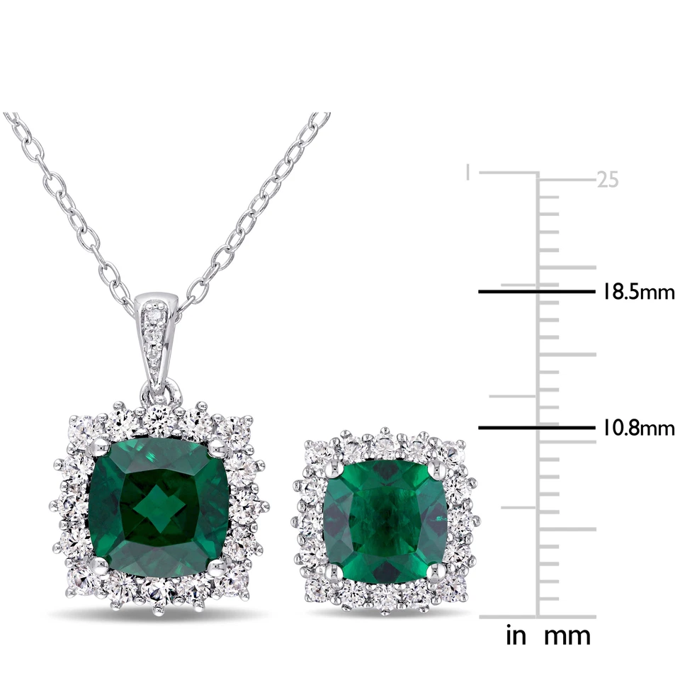 Conjunto de joias de prata esterlina com diamante de safira branca criado com esmeralda Amour - Imagem 2 de 4