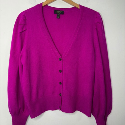 CHARTER CLUB Luxury Cashmere Women's Fuchsia Pink Cardigan Sweater XL - Picture 2 of 15