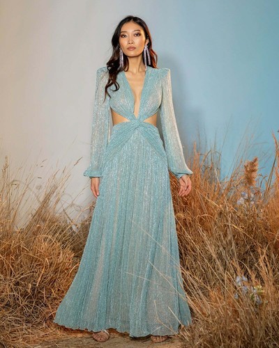 PATBO Lurex Sparkly Plunge Cutout Long 