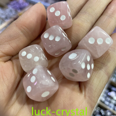 Natural Pink Rose Quartz Hand Carved Crystal Dice Healing 5pc ,chuanfu