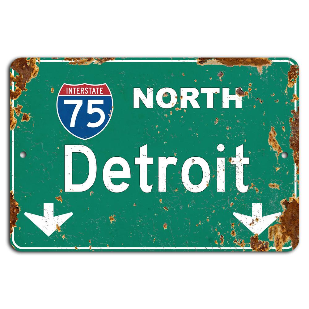 Rustic Detroit Highway Sign: Vintage Interstate 75