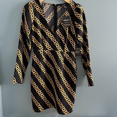 Forever 21 Contemporary Woven Dress Black Gold Size XS New With Tags | eBay
