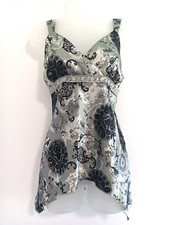 Y2K Babydoll Top Medium Gray Romantic Floral Satin Boho Fairy Grunge Whimsigoth