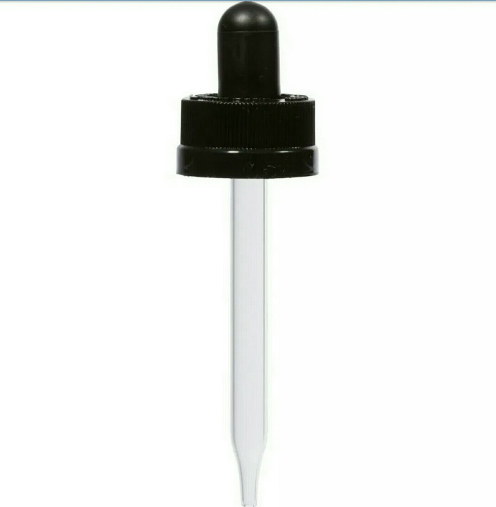 LOT 48 20-400 1 oz / 30 mL Black Glass Dropper Pipette Child Resistant 7 x 75mm