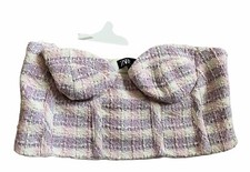 Zara Womens Small Pink Purple White Plaid Tweed Corset Crop Top NWT 7683/377/050