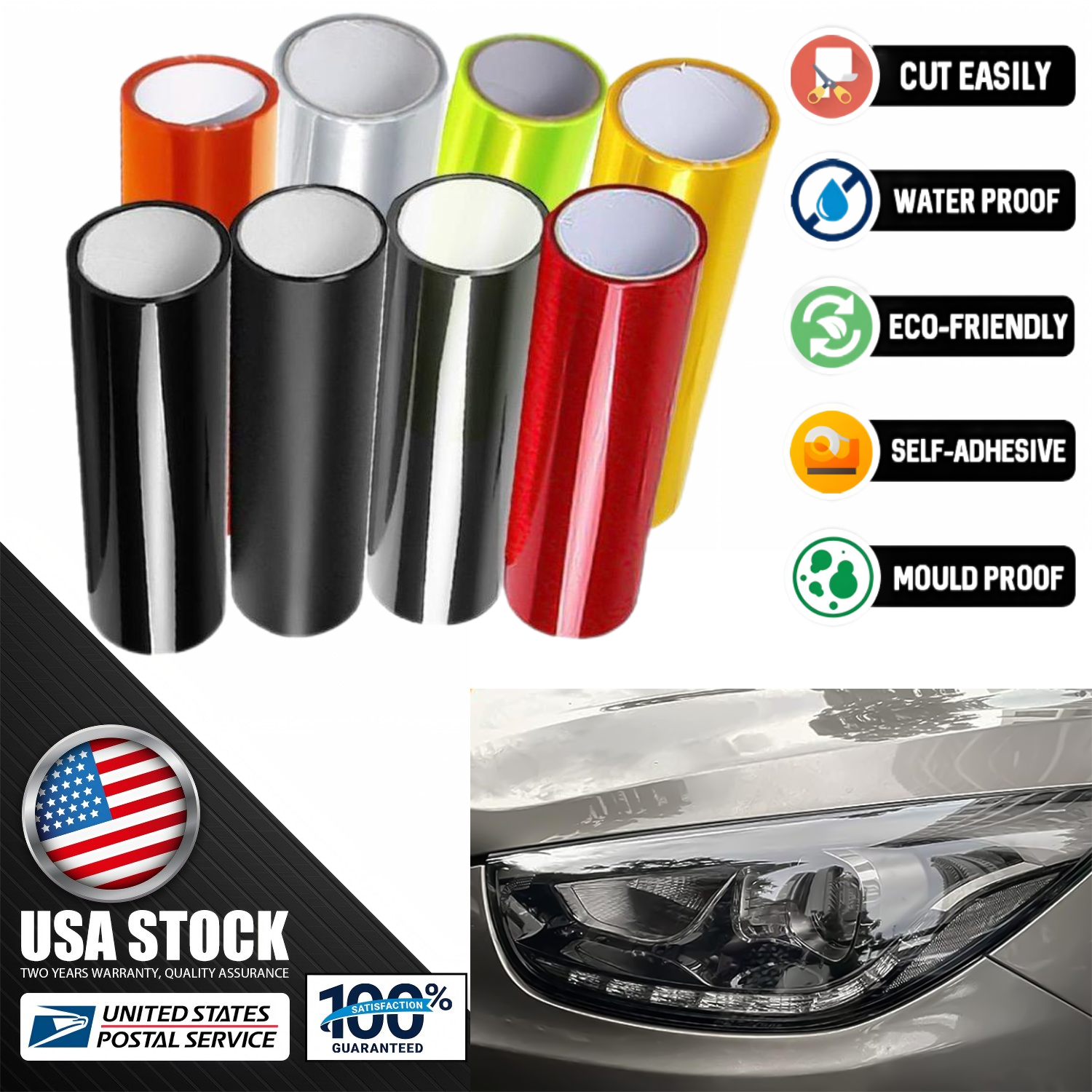 USA Car Fog Light Tint Vinyl Film for Headlights & Taillights