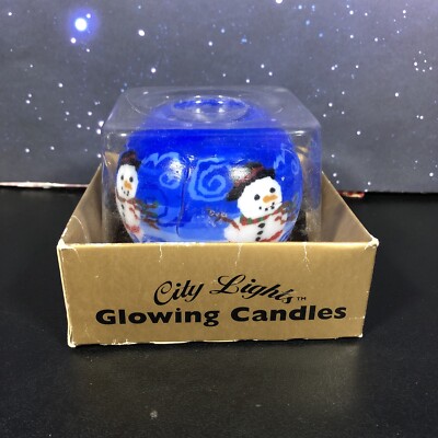 New City Lights Glowing Candles Blue Ball Snowman Roughly 3.5'' x 3.5'' Christmas