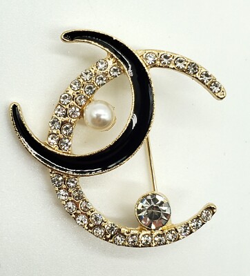 Elegant Double Moon Shape Faux Pearl Rhinestone Brooch Purse Hat Pinback New