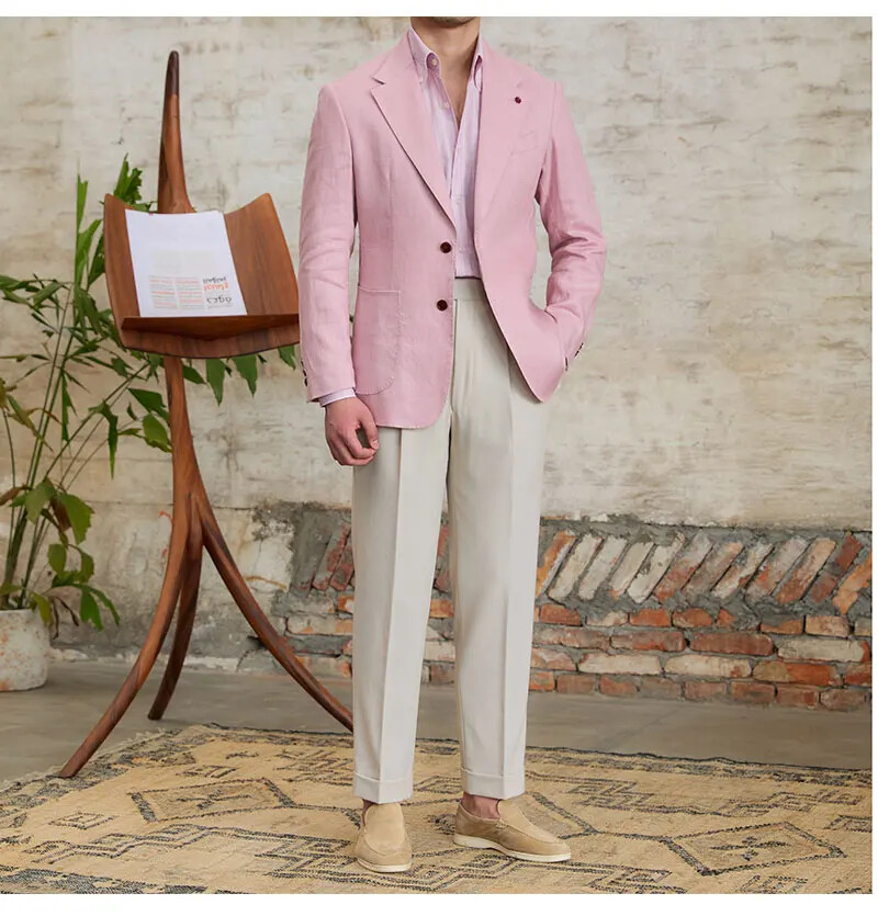 dress casual coat men 100% Linen Italian Stylish Blazer Men Casual Breathable Half Lining Coat  Jacket