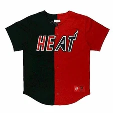 Mens Mitchell & Ness NBA Split Color Mesh Button Front Heat