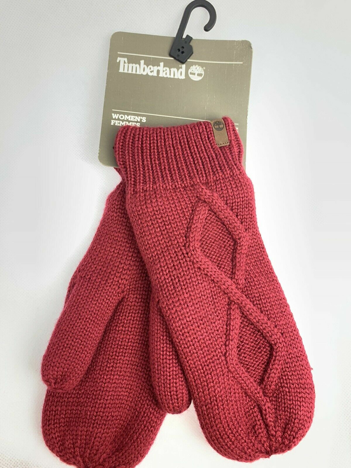 Timberland Burgundy Women's Fleece Lined Cable Knit Mittens A1GV3H20