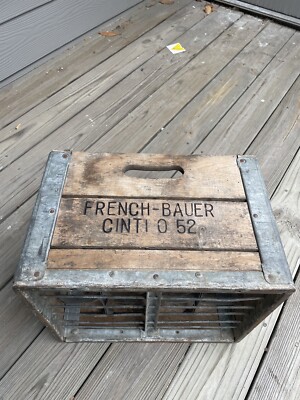 Vintage Milk Crate Wood & Metal. Cincinnati Ohio. French-Bauer