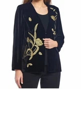 NWT Ming Wang Black Gold Embroidery Velvet Jacket Medium