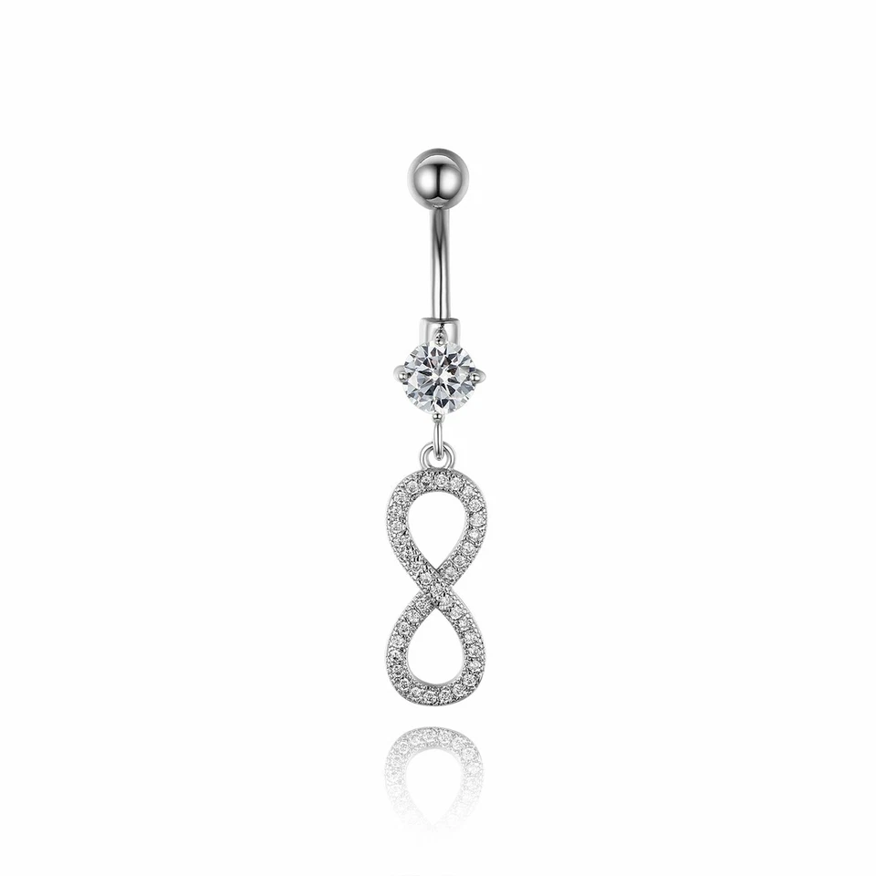 Stainless Steel Belly Button Ring Navel Barbell CZ Tree of Life Piercing Jewelry - Image 3 of 4