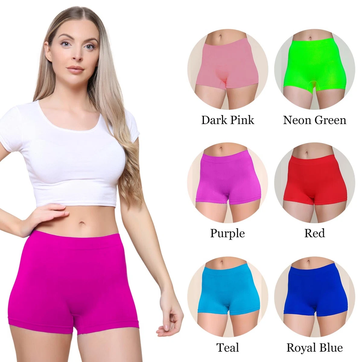 Womens Ladies Plain Underwear High Waist Seamless Stretch Boxer Shorts Hot  Pants