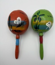 Maracas Made In Mexico Set Of Two Orange And Green Hand Painted