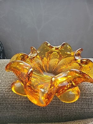 Murano große Bernstein Bio Form Blumenschale Bubble Mid Century Zigarre 60er Retro 