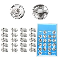 20 Sets 12mm Silver Metal Sew On Snap Buttons Fasteners Press Studs for Fabric
