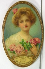 c1910 HIRES ROOT BEER CELLULOID ADVERTISING POCKET MIRROR PRETTY GIRL WITH ROSES