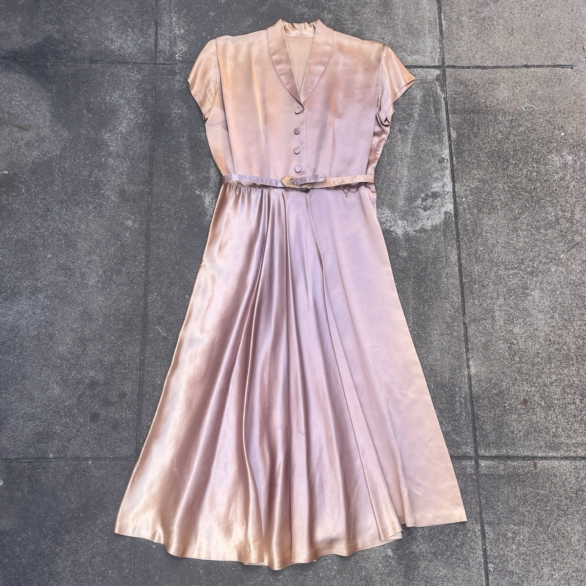 Vintage 1940s Gaberdine Gold pink Satin Dress Mid Length Womens M with belt  | eBay