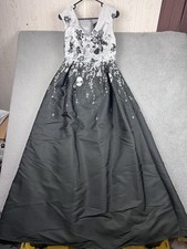 Adrianna Papell Dress Womens 8 Black Floral Jacquard V-Neck Ball Gown Formal