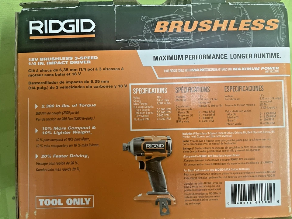 Ridgid 18V 3 Speed 1/4” Impact Driver Brushless (Tool Only) R862311B NEW in BOX - Image 3 of 4