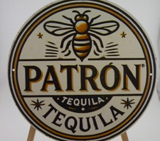 Patron Style Tequila Bee Sign Round 8 Inch Bar Cantina Wall Decor Tin