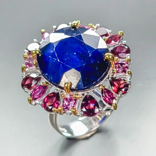 Handmade 20 ct+ Blue Sapphire Ring 925 Sterling Silver Size 8 /R464209