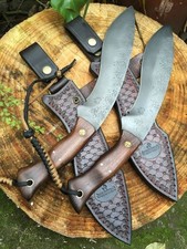 Juego de 2 piezas de machete Kukri táctico de acero al carbono funda de doble hoja hecha a mano de 18"