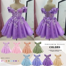 Short Homecoming Dresses Quinceanera Off Shoulder 3D Floral Prom Gown for Teens