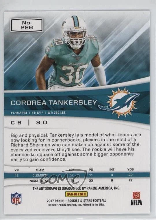 2017 Panini Rookies & Stars Longevity Signatures /99 Cordrea Tankersley Auto RC - Image 2 of 2
