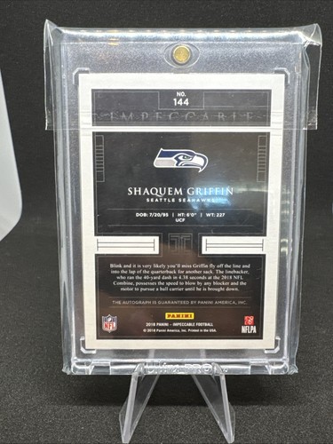 2018 Panini Impeccable - Rookie Autographs Shaquem Griffin #144 /75 (AU, RC) - Picture 4 of 6