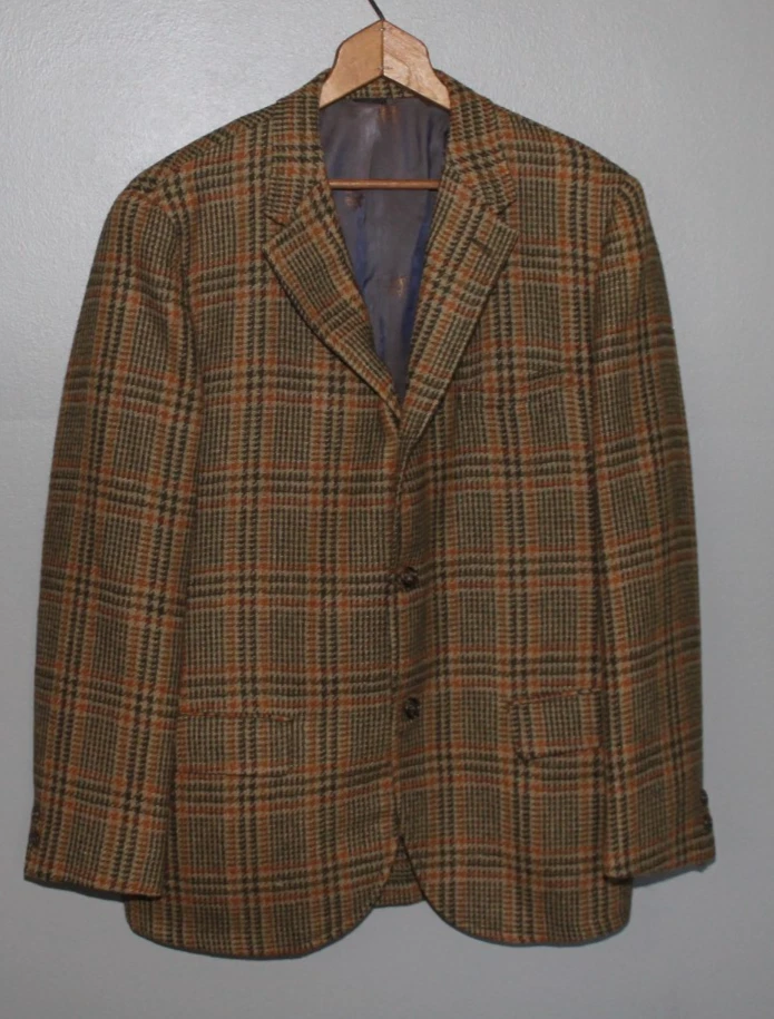 Vintage 60s Tweed Wool Plaid Blazer Sports jacket Green Orange Tan Preppy 43 - Image 2 of 4