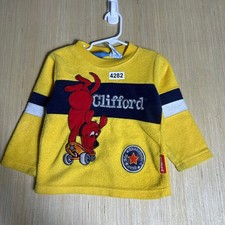 Vintage Clifford The Dog Sweater Kids 2T Yellow Long Sleeve Embroidered Graphic