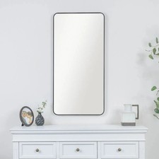 Black Curved Framed Wall Mirror 100cm x 50cm minimal thin framed black decor