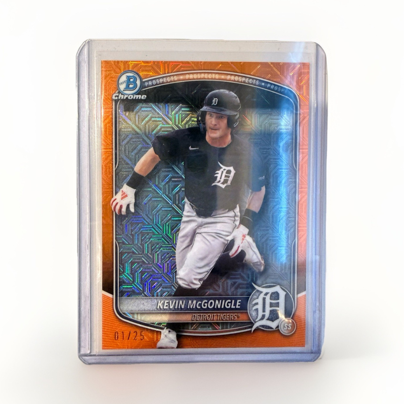 Kevin McGonigle #1 /25 2025 Bowman Chrome Orange Mojo Refractor BCP-79 Tigers