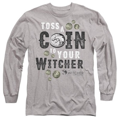 The Witcher Toss A Coin To Your Witcher Langarmshirt S-2XL, Heather Grey